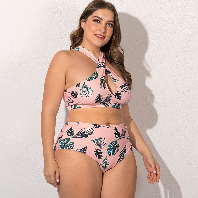 Dwuczęściowy Strój Kąpielowy Plus Size Ze Skrzyżowanymi Ramiączkami