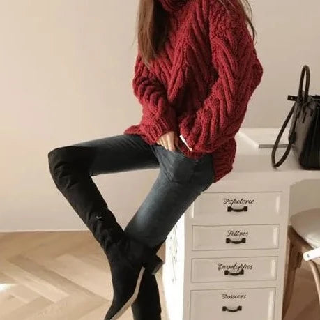 Sweter Z Golfem I Ozdobnym Splotem