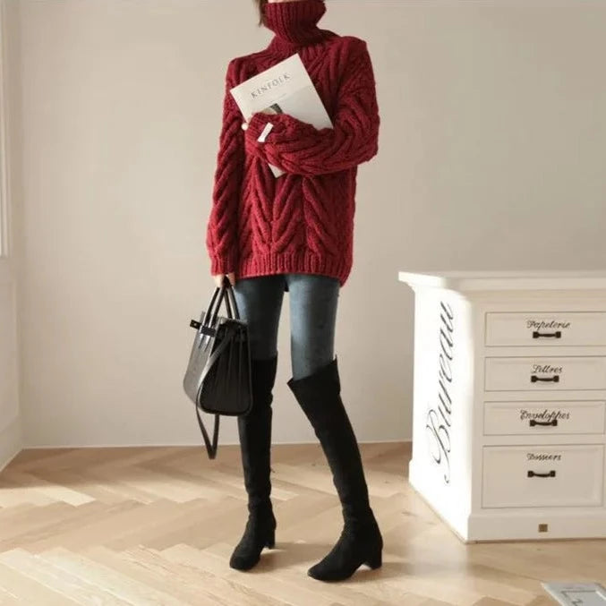 Sweter Z Golfem I Ozdobnym Splotem