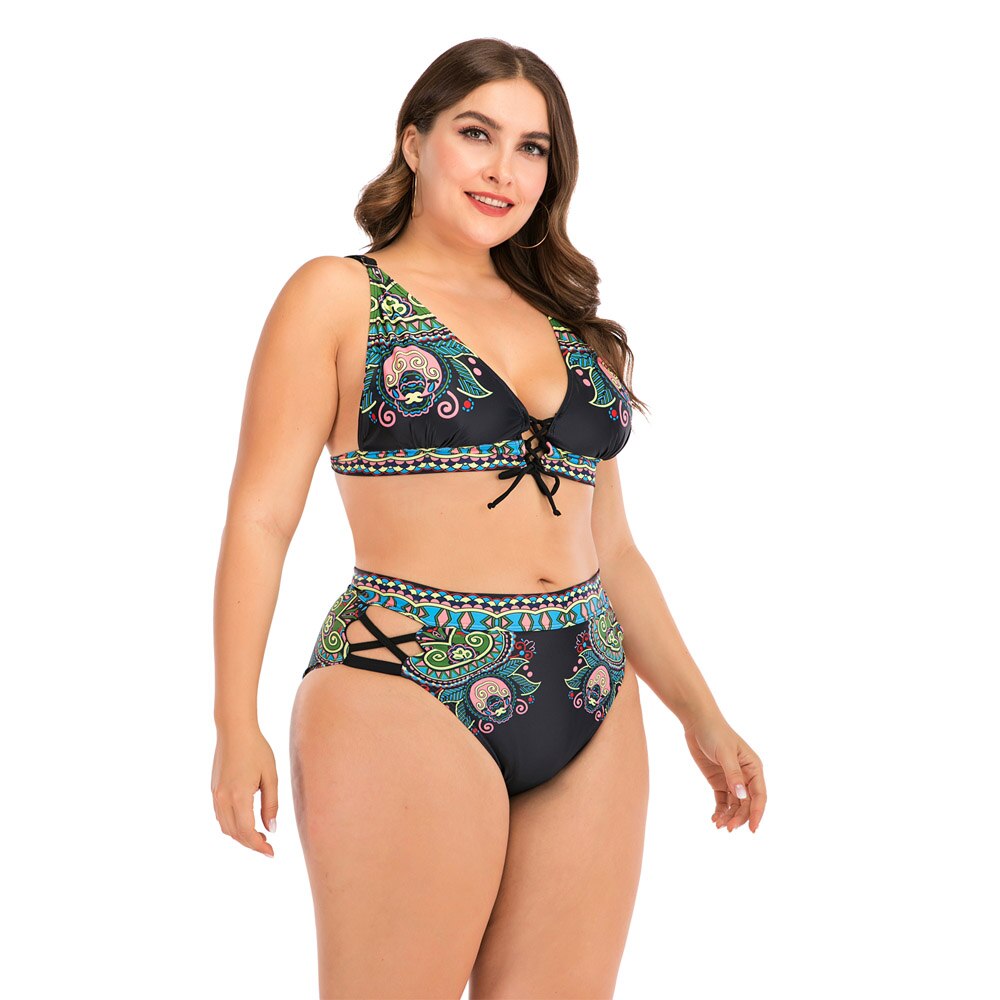 Dwuczęściowy Strój Kąpielowy Plus Size W Egzotyczne Wzory