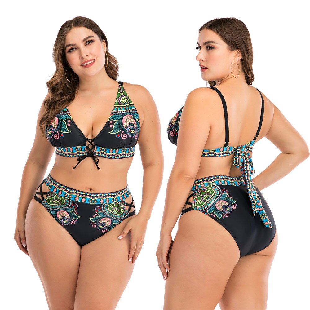 Dwuczęściowy Strój Kąpielowy Plus Size W Egzotyczne Wzory