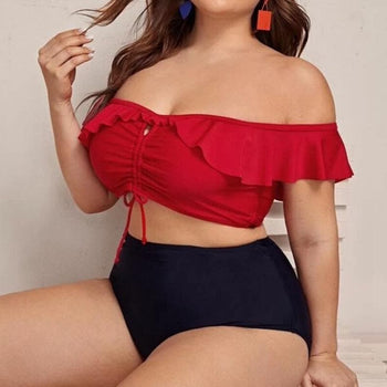 Dwuczęściowy Strój Kąpielowy Plus Size W Stylu Hiszpańskim