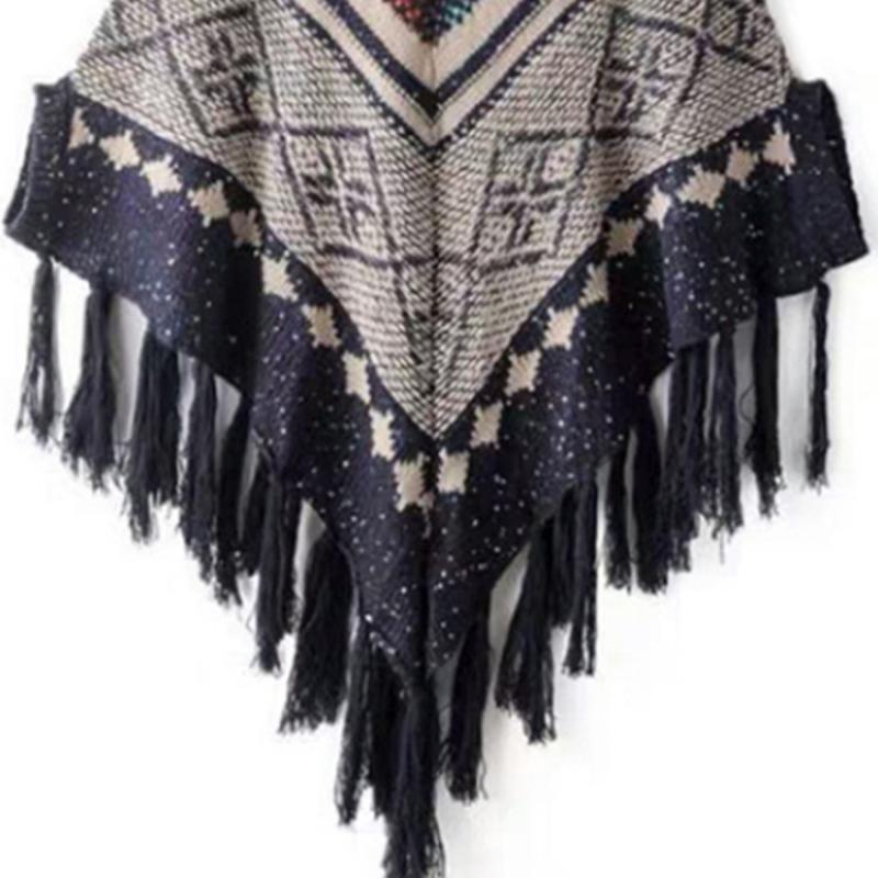 Sweter Ponczo Z Frędzlami