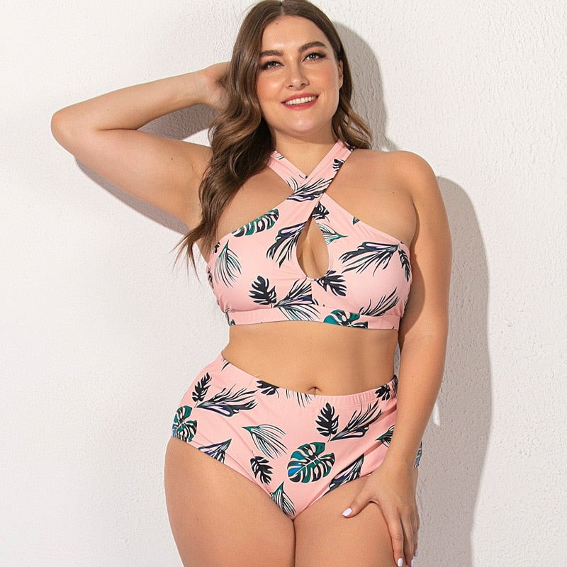 Dwuczęściowy Strój Kąpielowy Plus Size Ze Skrzyżowanymi Ramiączkami