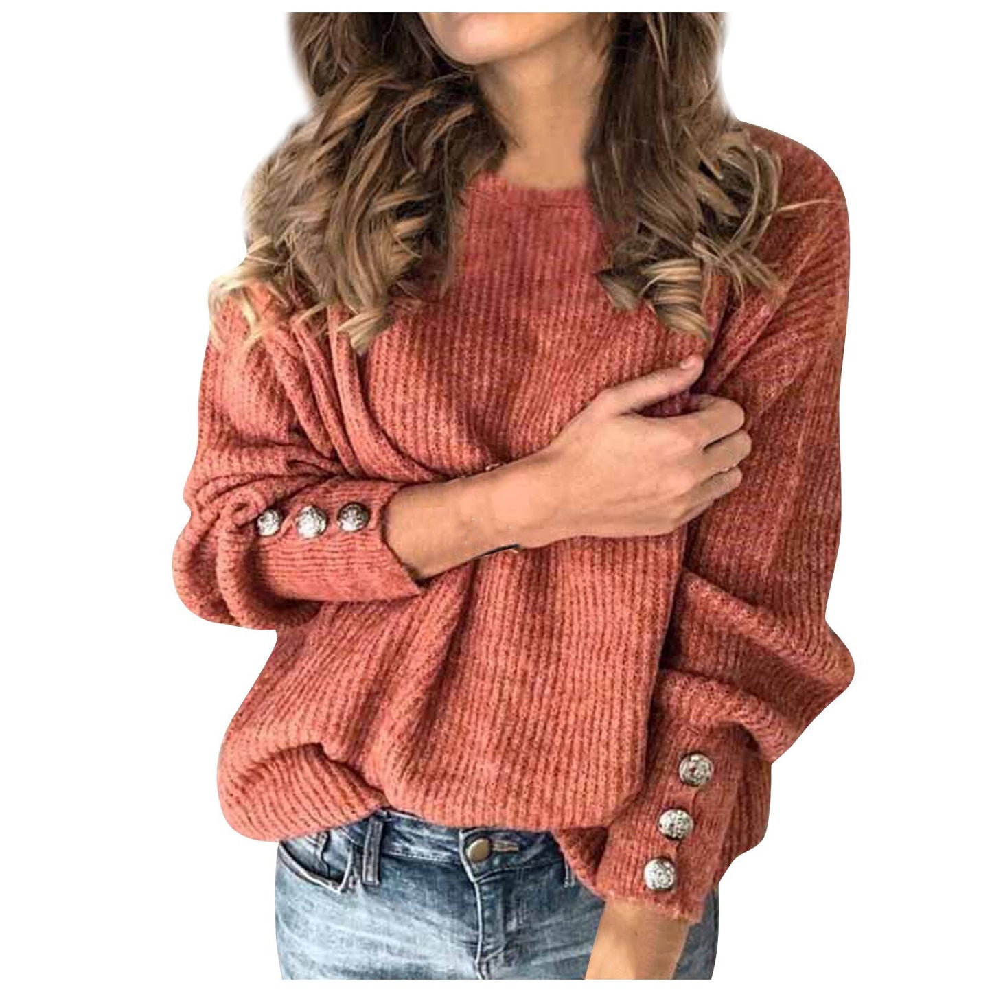 Sweter Dziergany Z Ozdobnymi Guzikami