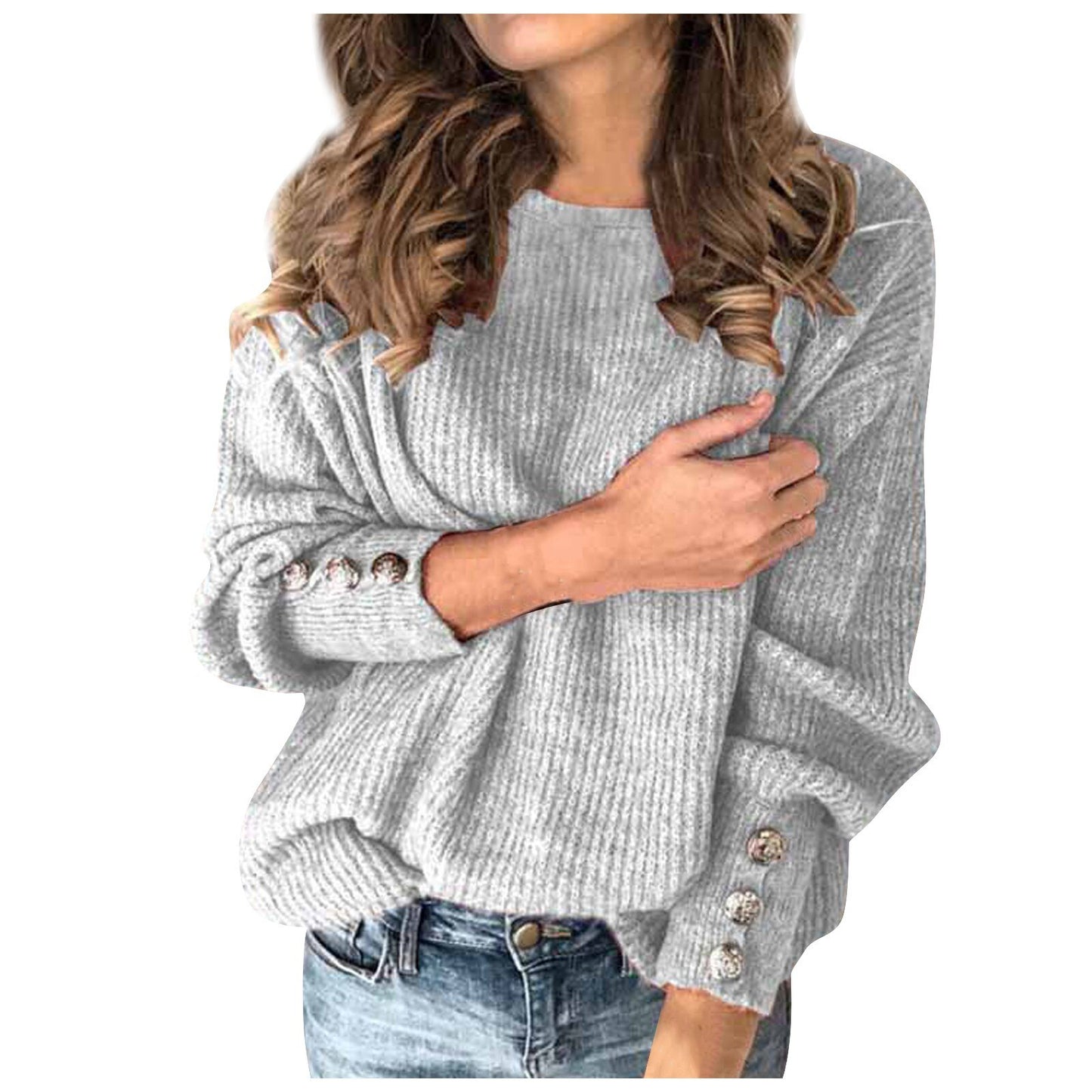 Sweter Dziergany Z Ozdobnymi Guzikami