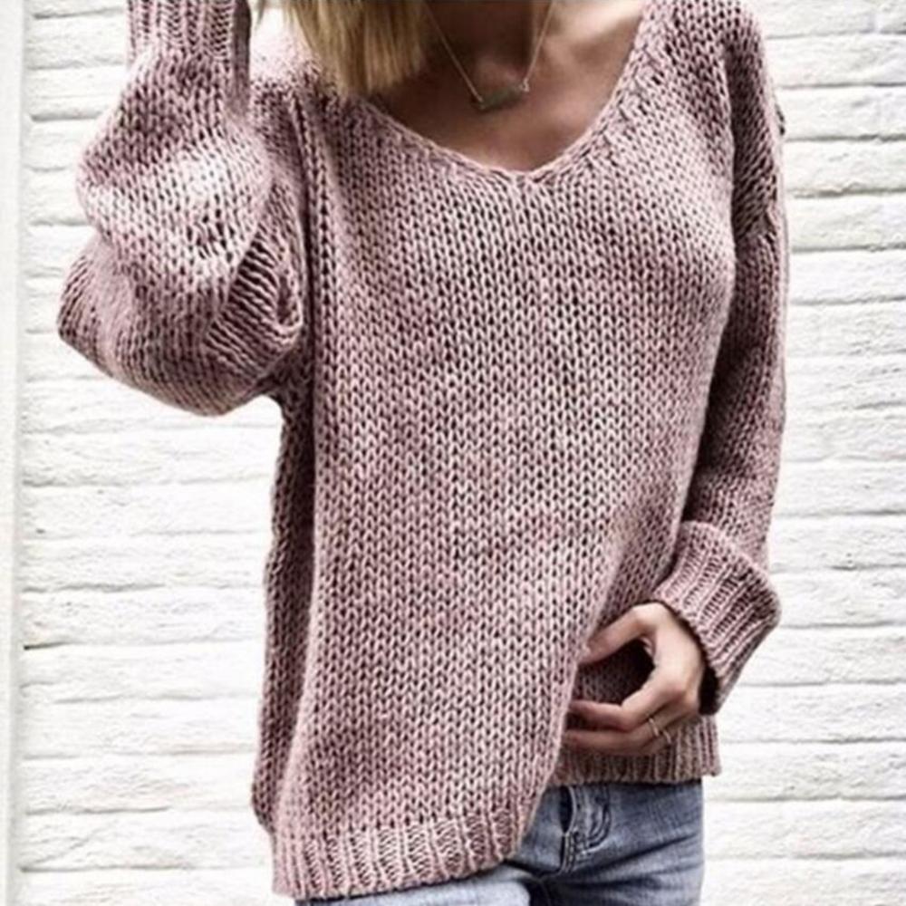 Sweter Dziergany Z Dekoltem W Serek
