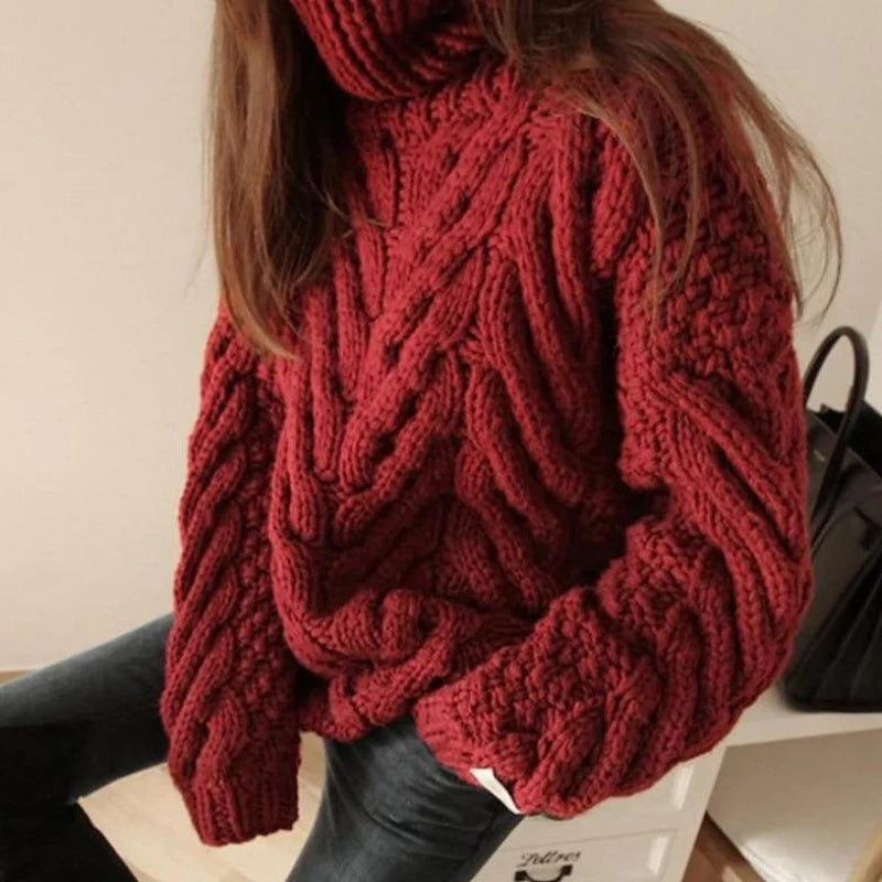 Sweter Z Golfem I Ozdobnym Splotem